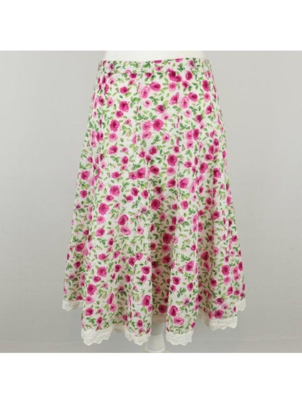 Dress Barn Women's Size 6 Pink Green Rose Floral Lace Trimmed A-Line Skirt